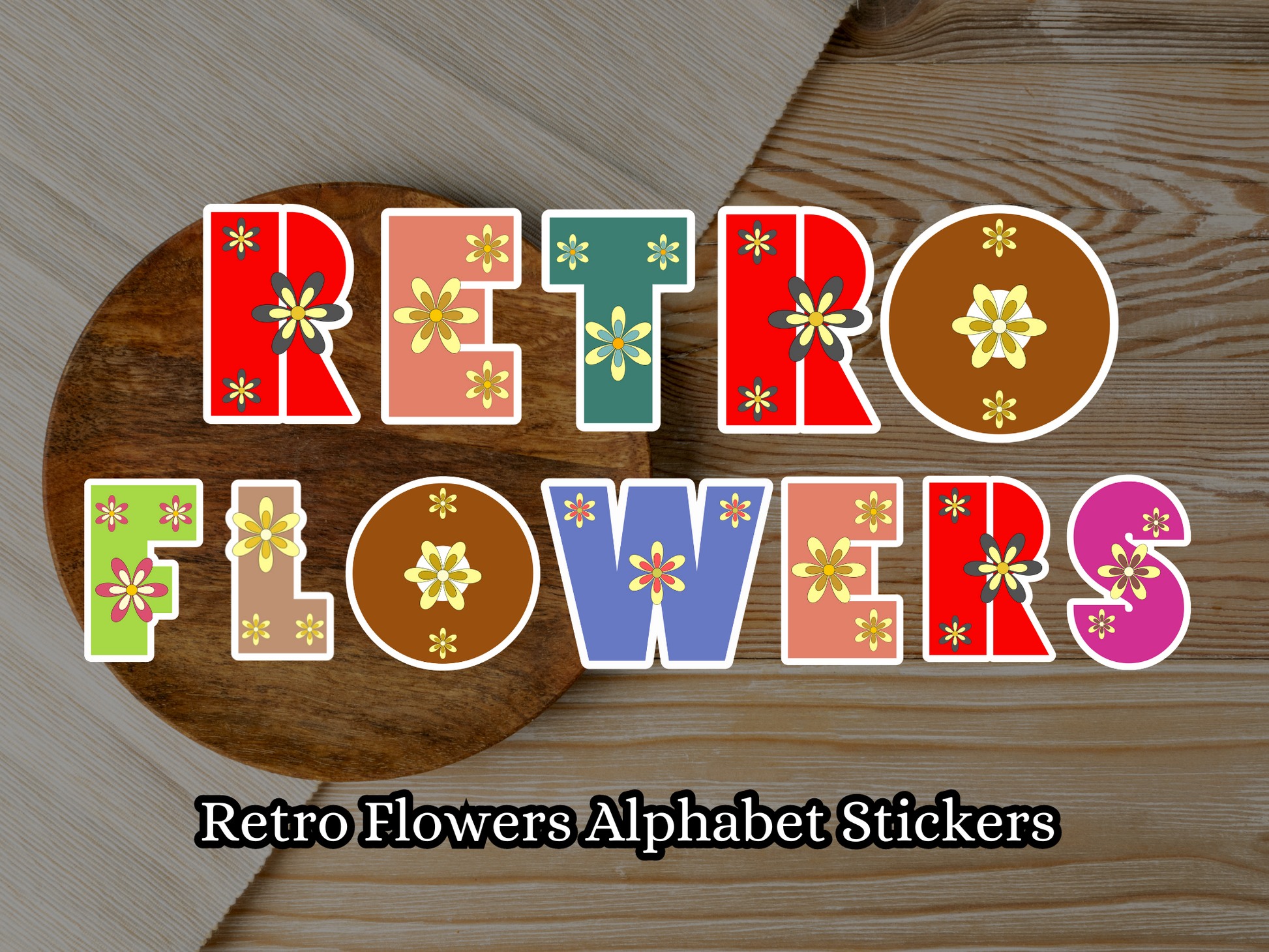 Retro Alphabet Doodle 70's Flowers Gift Tag Png