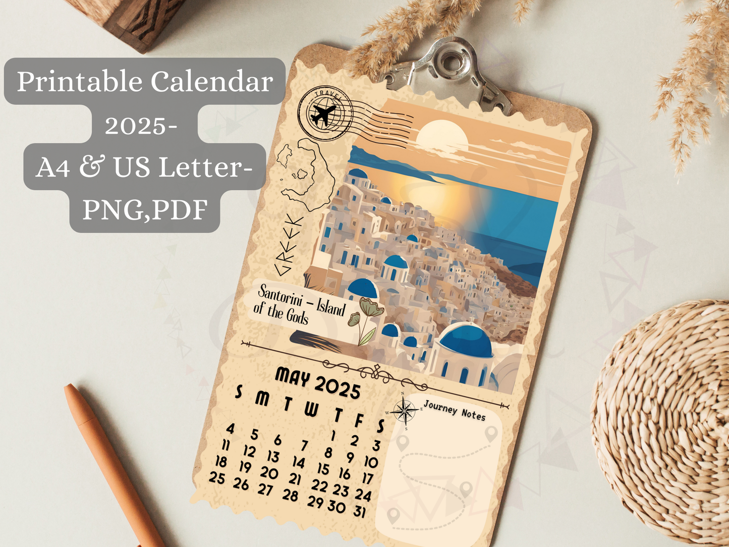 Vintage Travel-Inspired Calendar 2025