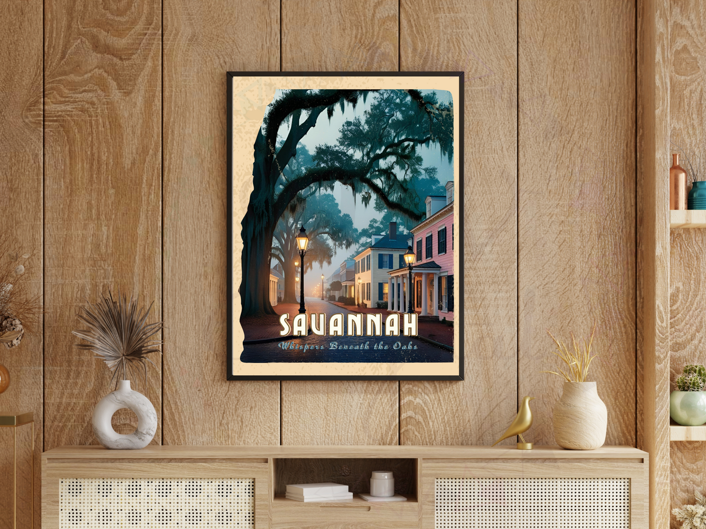 Oak tree vintage art print featuring Savannah landscape