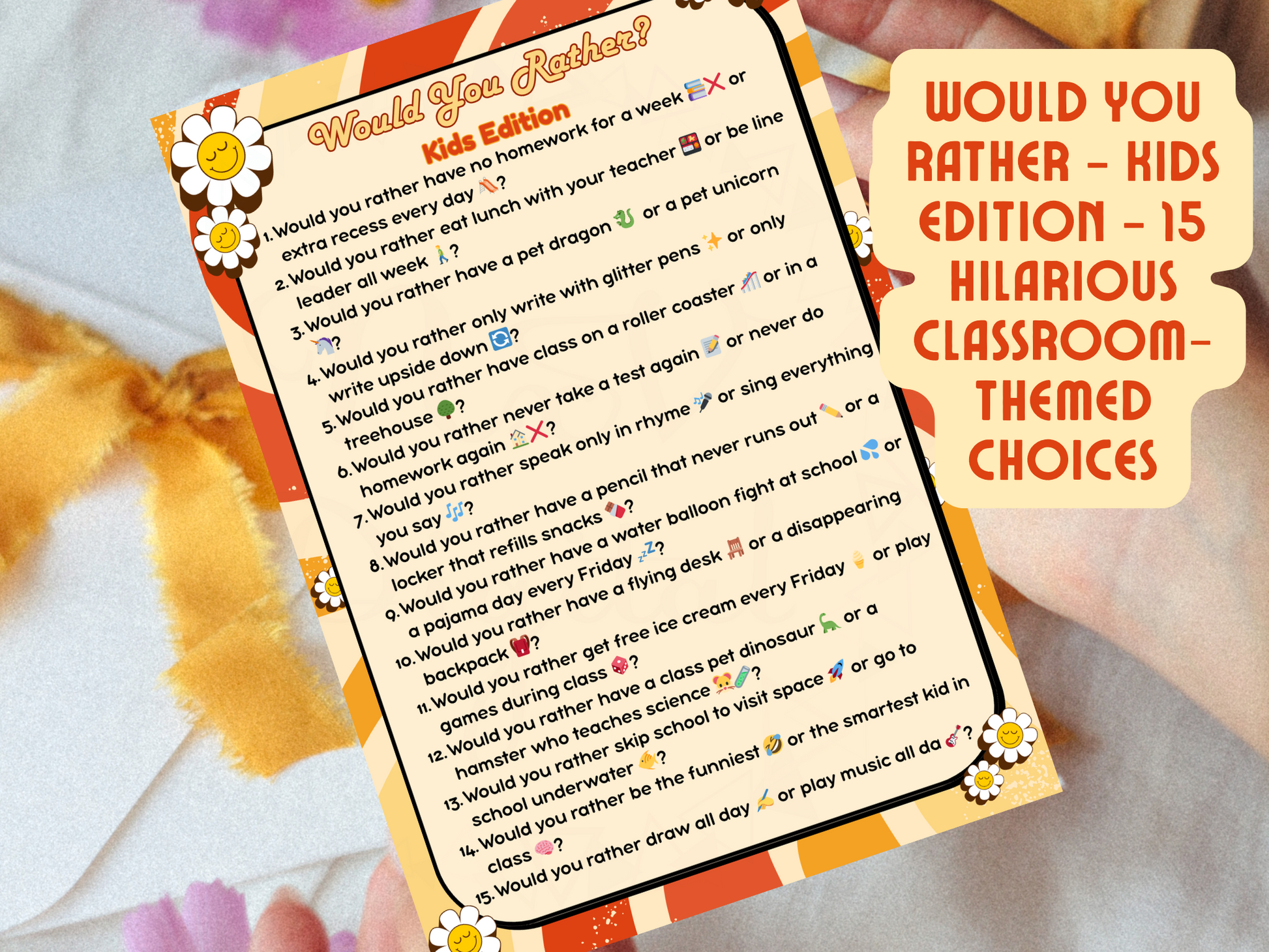 Printable teacher game set including trivia and fun question sheets