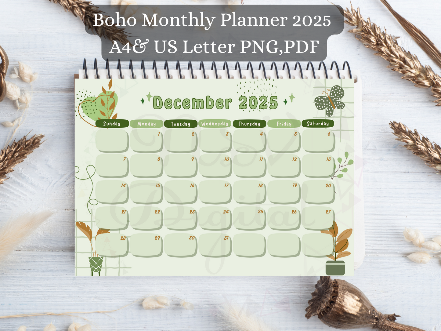 Boho Floral Monthly Planner Calendar 2025