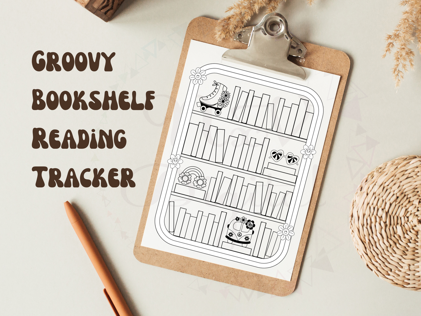 Groovy Printable Bookshelf Bookmarks, Reading tracker,