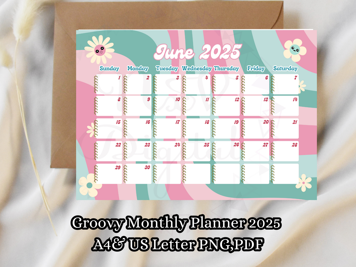 Groovy Floral Monthly Planner Calendar 2025