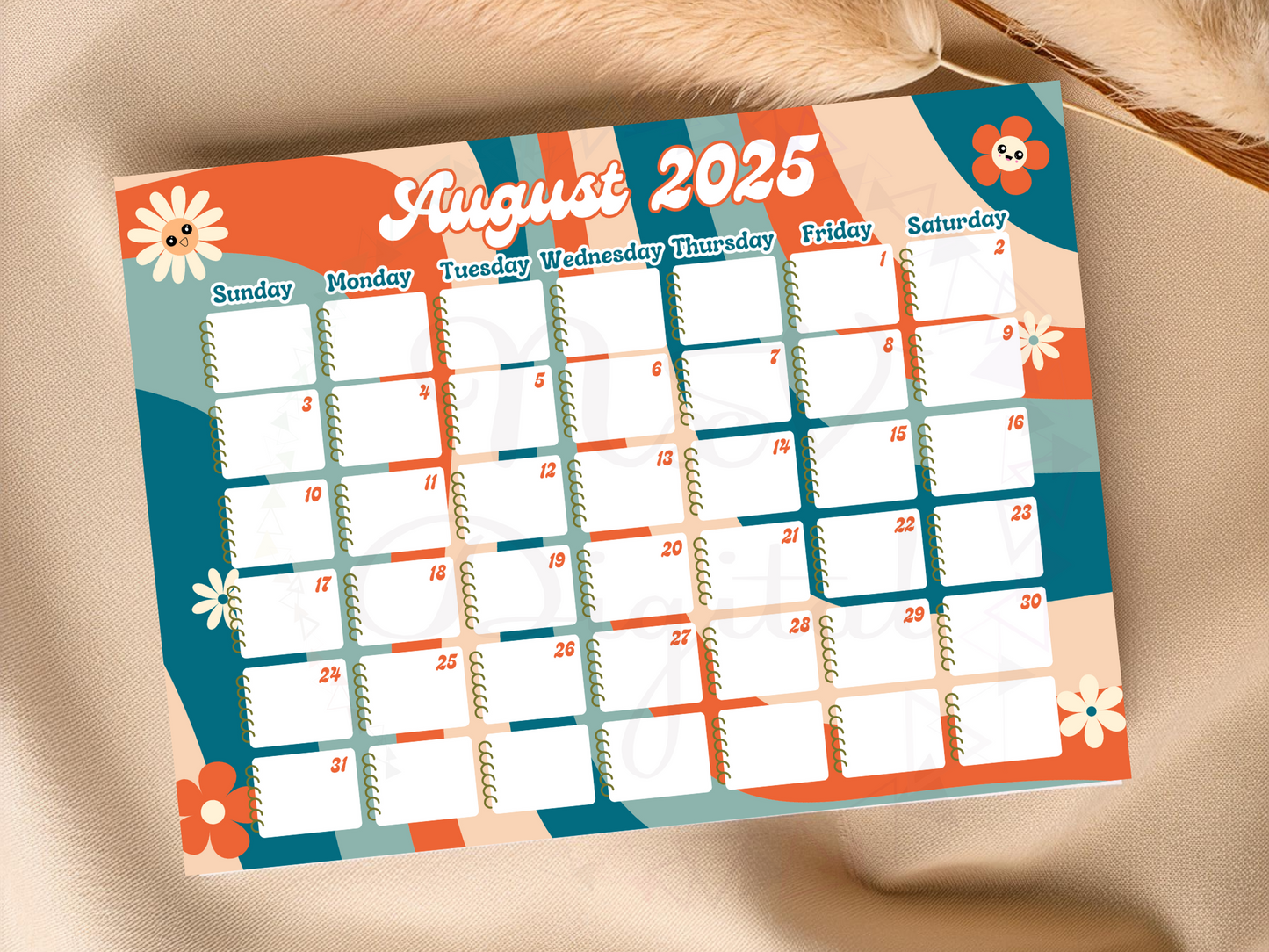 Groovy Floral Monthly Planner Calendar 2025